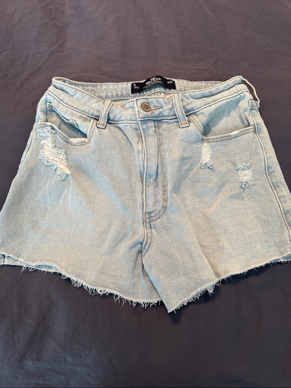 Hollister Light Blue Distressed Denim Shorts